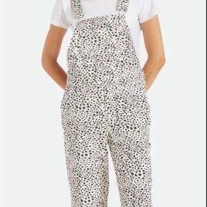 Brixton S Beige Cheetah Print Straight Crop Overalls Cotton Utility Dungarees